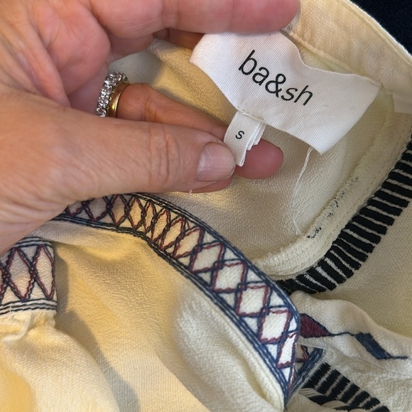 ba&sh patty embroidered woven dress in ecru/navy SzSmall 6 No Belt - Picture 8 of 10